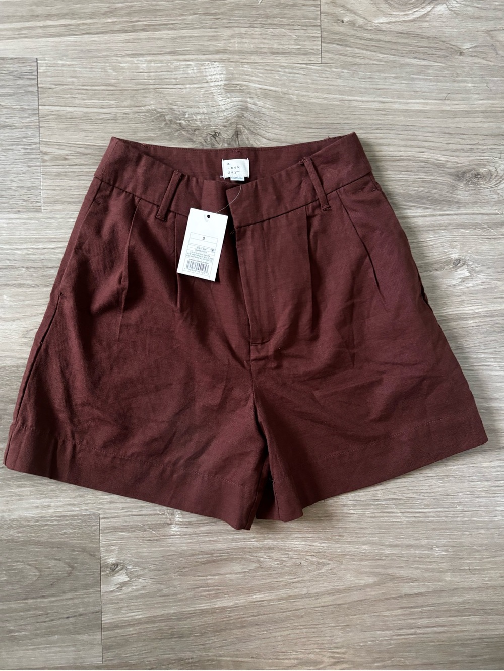 A New Day Linen Womens High-Waist Chocolate Brown Tailored Shorts
